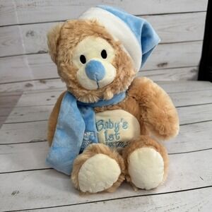 Cuddle Barn Baby's‎ First Christmas Teddy Bear Plush Blue Hat Scarf Small